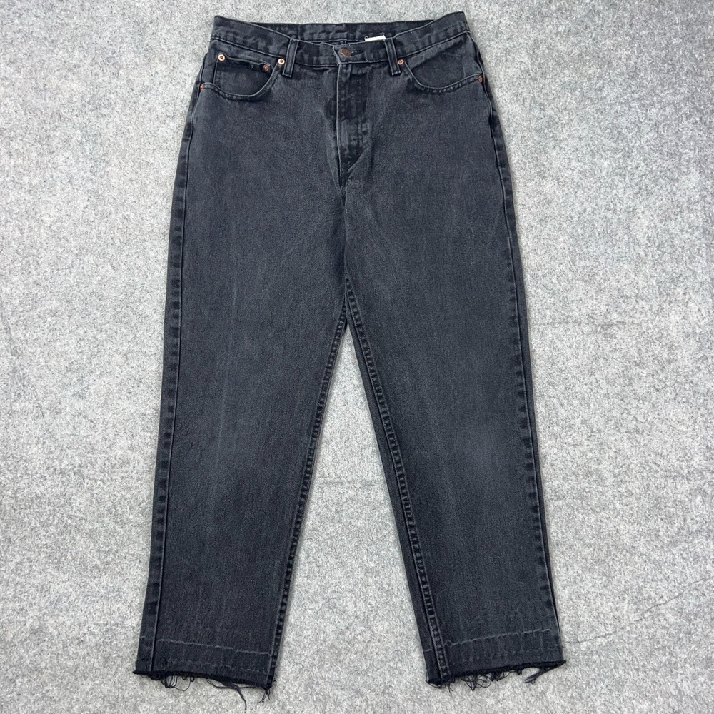 VTG Jordache Jeans Womens 13/14 Black High Waist Straight Leg Raw Hem‎ Denim 90s
